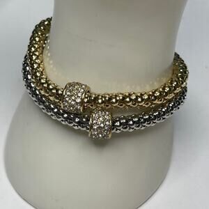 two bracelet set, one silver tone & one gold tone, stretch style costume jewelry